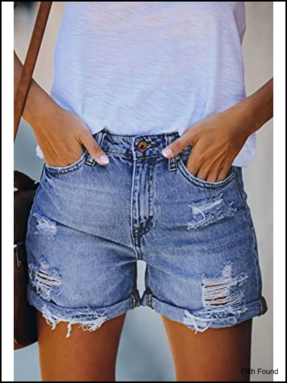 High Waisted Denim Shorts Ripped Distressed Frayed Cutoff with Pockets